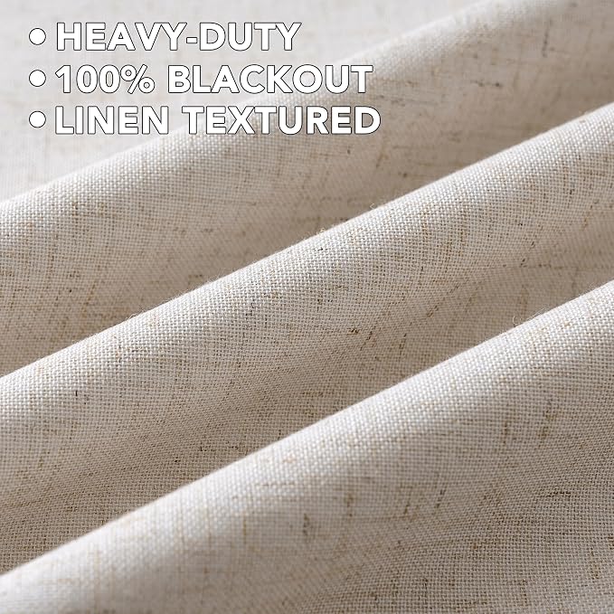 H.VERSAILTEX Linen Curtains 100% Blackout Curtains for Bedroom 63 inch Long Full Light Blocking Nature Linen Blended Window Curtains for Living Room Nickel Grommet (2 Panels, Heathered Natural)