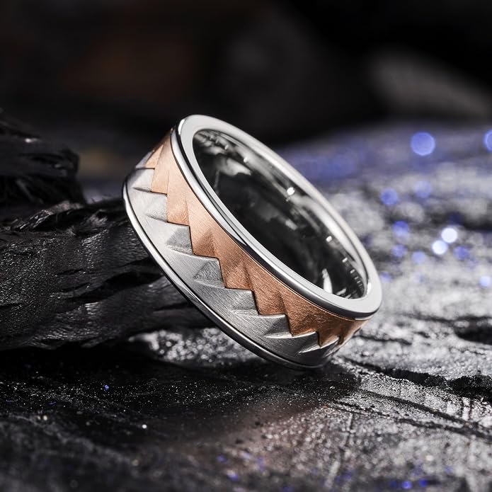 King Will 316L Stainless Steel Men's Wedding Band – 6/8 mm Dual-Tone Wedding Ring Polished Finish with Gold/Black Steel Plating, Fashionable and Durable Stainless Steel Men's Ring Size 7-14
