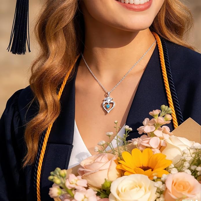 Iefil 2026 Graduation Gifts for Women Her - 925 Sterling Silver Heart Birthstone Necklace, Graduation Necklaces for Women Daughter Girlfriend