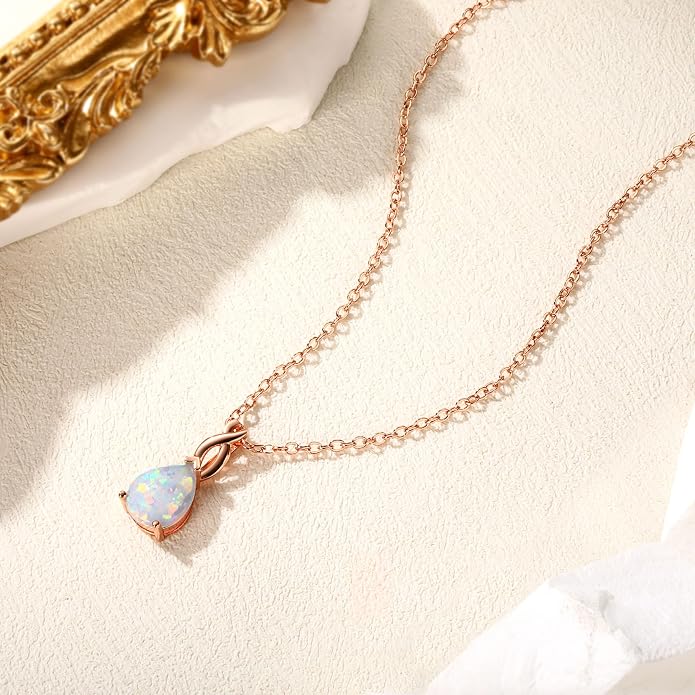 VOLUKA Created Opal/Amethyst/Mystic Topaz Pendant Necklace for Women,18K White/Rose Gold Plated Chain Wedding Engagement Jewelry Gift