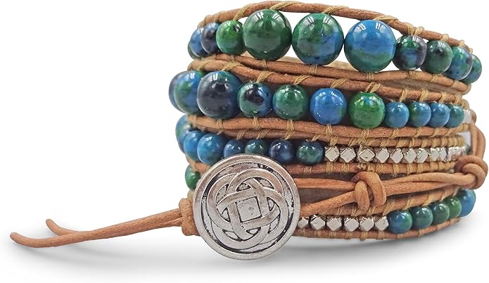 MGR MY GEMS ROCK! 35-Inch Long Multi-Layer Hand Crafted Gemstone and Crystal Multi-Stone Beaded on Genuine Leather Boho Style Stackable Super Wrap Bracelet, up to 5 Wraps.