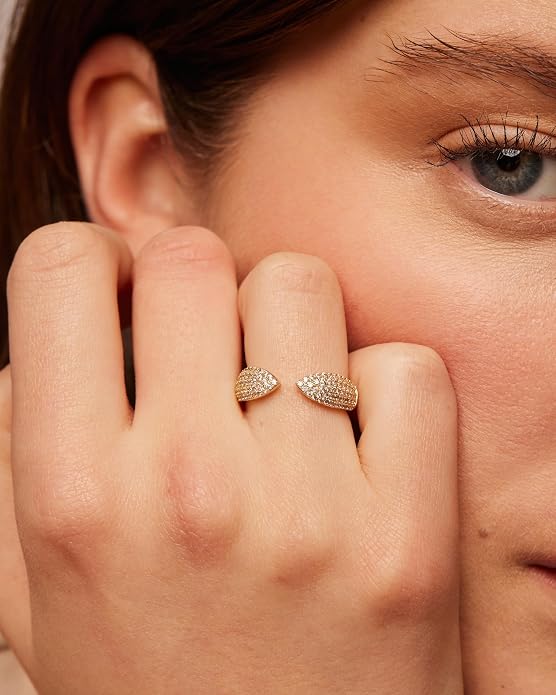 PAVOI 14K Gold Plated Cuff Statement Ring for Women | Cubic Zirconia Eternity Bands | Open Stackable Rings for Women