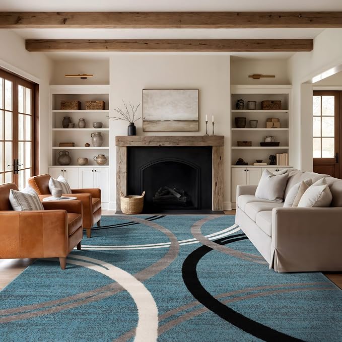 Rugshop Wavy Circles Modern Fade-Resistant Area Rug Blue 8'8" x 12'