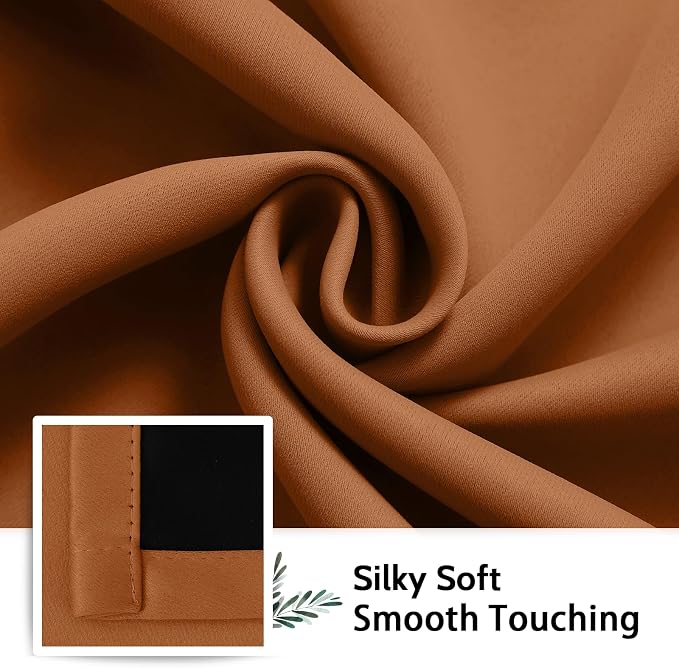 SimpleHome Orange 100% Blackout Curtains Room Darkening Living Room 63 Inch | Curtains for Bedroom,Thermal Insulated Grommet Window Drapes,Curtains for Living Room with Black Back,52 x 63 Inch,2 Panels