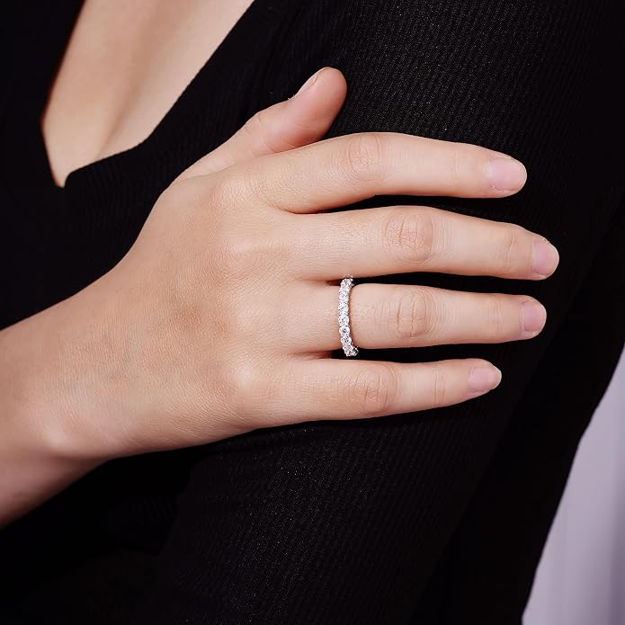 Amazon Essentials Platinum or Gold Plated Sterling Silver All-Around Band Ring set with Round Infinite Elements Cubic Zirconia