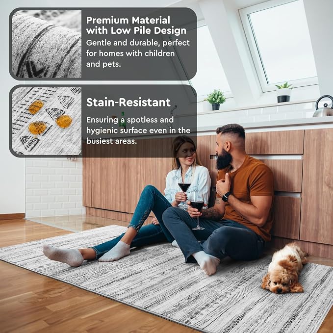Small Area Rug-2x3 Entryway Rug Non Slip Washable Low Pile Indoor Door Mat Neutral Distressed Boho Moroccan Entrance Rugs Carpet for Bedroom Kitchen Powder Room Front Porch Bathroom, Black