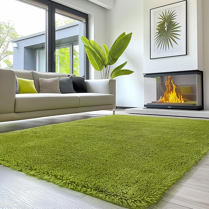 Sour Lemon 8x10 Area Rugs for Bedroom Living Room, Large Fluffy Shag Green | Shaggy Carpet, Soft Plush Furry Bedside Rugs, Anti Slip, Washable Area Modern Rugs Floor Mat for Kids Girls Boys Living Room
