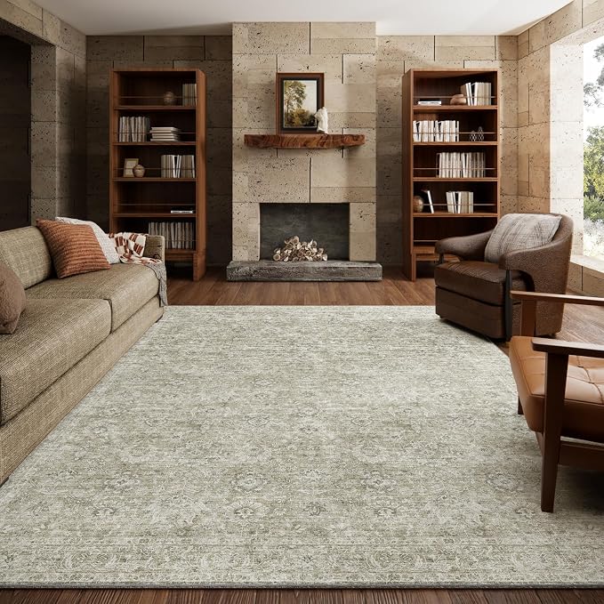 Washable Rugs for Living Room: 8x10 Area Rugs for Bedroom Ultra Soft Non-Slip Stain Resistant Vintage Boho Large Carpet for High-Traffic Dining Room - Farmhouse Decor