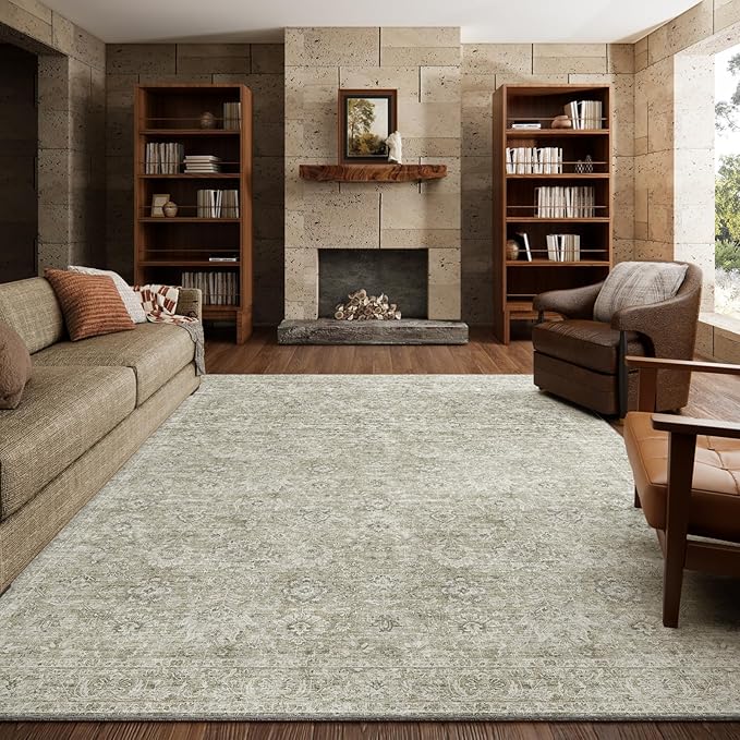 Washable Rugs for Living Room: 6x9 Area Rugs for Bedroom Ultra Soft Non-Slip Stain Resistant Vintage Boho Large Carpet for High-Traffic Dining Room - Farmhouse Decor