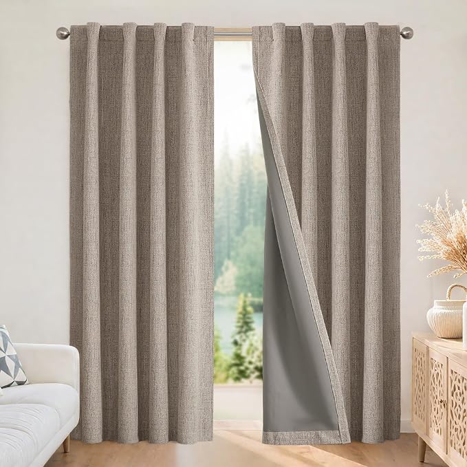 Joydeco Blackout Curtains for Bedroom - 100% Light Blocking 2 Panels Set Linen Drapes 42" W x 90" L, Thermal Insulated Room Darkening Curtains, Linen Textured for Living Room, Rod Pocket & Back Tabs