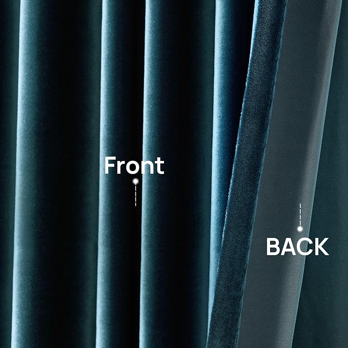 Luxury Peacock Blue Velvet Curtains 96 inches for Living Room,2 Panels Room Darkening Rod Pocket Back Tab Curtain Elegant Thermal Insulated Heavy Soundproof Noice Reducing Window Drapes for Bedroom