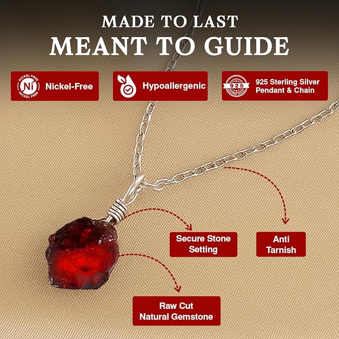 Raw Birthstone Crystal Necklace for Women, Hypoallergenic 925 Sterling Silver Pendant, Adjustable 16+2" Silver Chain, Light Natural Gemstone Jewelry for Everyday Wear & Gift for her & him