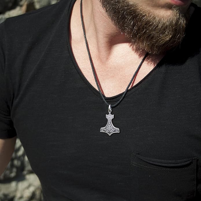 925 Sterling Silver Thor's Hammer Necklace Handmade Replica - Mjolnir Pendant Necklace with Triquetra - Celtic Norse Nordic Viking Jewelry for Men Women