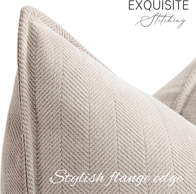 ZWJD Beige Pillow Covers 26x26 Set of 2 Chenille Throw Pillow Covers with Elegant Design Soft and Luxurious Decorative Euro Sham Throw Pillows for Couch, Bed, and Home Decor