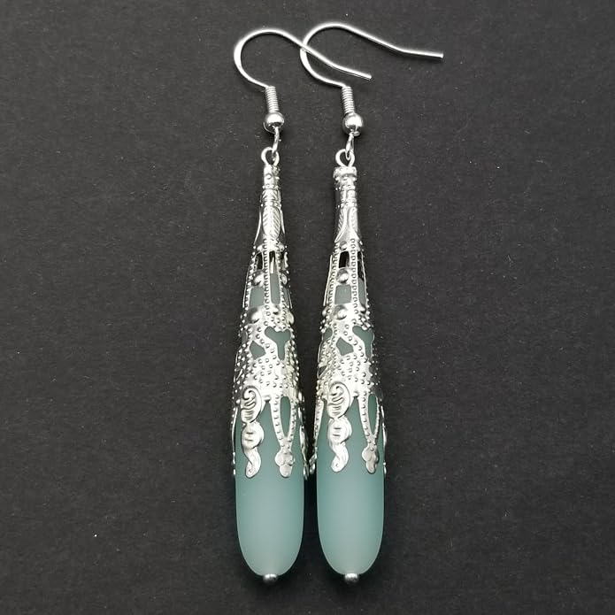 Handmade Sea Glass Earrings, Hawaiian Jewelry for Women, Long Teardrop Earrings Beach Jewelry, Sea Glass Jewelry For Women Birthday Gift For Her