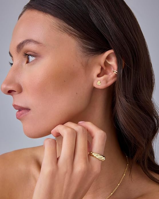PAVOI 14K Gold Plated Dainty Flat Back Earrings for Women - Hypoallergenic Sterling Silver Posts Helix Cartilage Piercing Jewelry - Emoji Motif Bow Celestial Flatback Gold Stud Earrings Screw Back