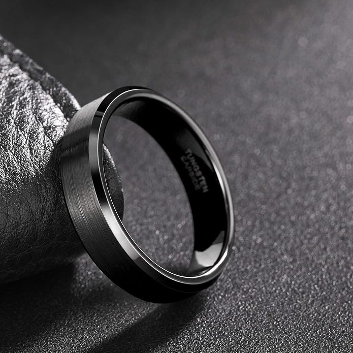 Frank S.Burton 3mm 4mm 6mm 8mm Black/Silver/Rose Gold Tungsten Rings for Women Men Wedding Band Engagement Ring Comfort Fit Beveled Edges Size 4-15
