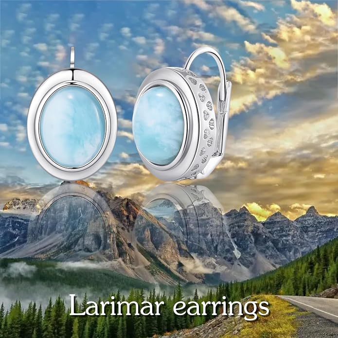 Larimar/Star/Dragonfly/Sunflower/Moonstone/Black Onyx Earrings for Women Leverback Dangle Earrings Hypoallergenic Jewelry for Women