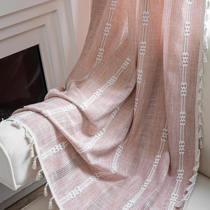 ColorBird Pink Boho Curtains for Girls Bedroom Decor Farmhouse Striped 84 Inches Length 2 Panels Set Window Curtains & Drapes for Nursery