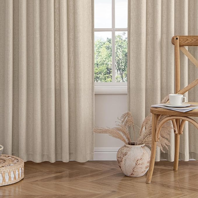 MIULEE Non-See-Through Privacy Linen Curtains 52Wx108L Inch Taupe | 2 Panels, Light Filtering, Semi Sheer Window Curtains, Farmhouse Textured, Back Tab Drapes for Bedroom Living Room
