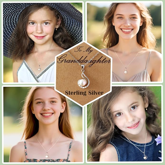Granddaughter Necklace - Granddaughter Gifts from Grandma, Graduation Gifts for Her, Birthday Christmas Confirmation Wedding Keepsake Jewelry gifts for Granddaughter Teen Girls, Sterling Silver Freshwater Pearl Necklace