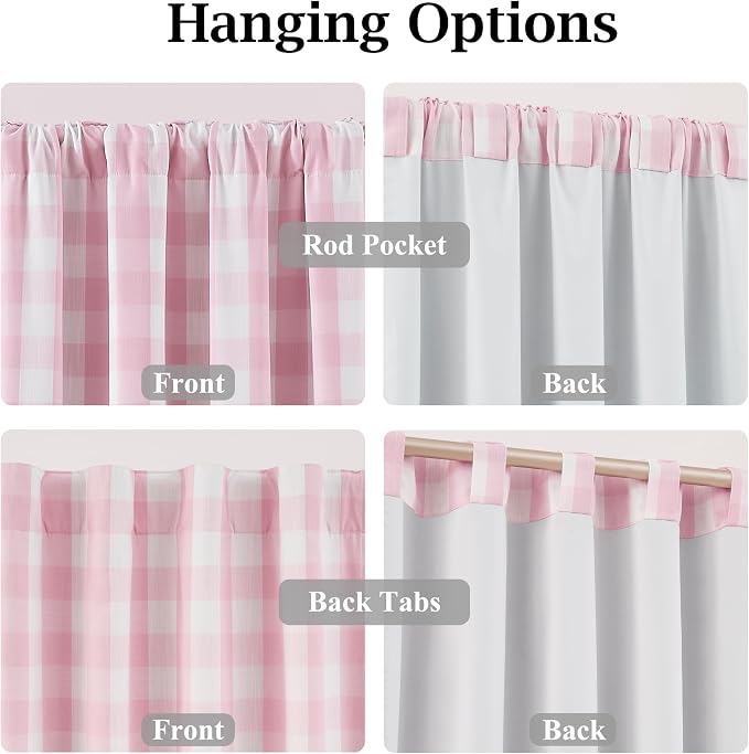 95 Inch Buffalo Plaid Full Blackout Curtains Bedroom Living Room | Pink White Girls Room Thermal Insulated Drapes,Modern Window Treatment,Rod Pocket Back Tabs,Pink/White(Pack of 2)