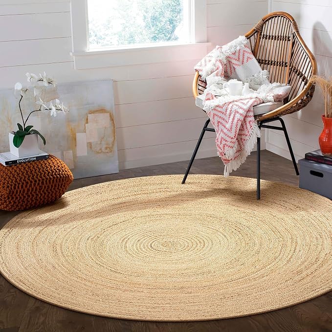 KEMA Natural 3ft Jute Braided Round Area Rug,Handmade Reversible Boho Farmhouse Rug, Rustic Vintage Handwoven Carpet for Living Room, Bedroom, Entryway