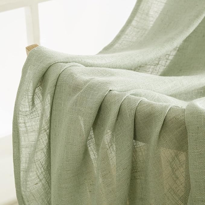 MIULEE Sage Green Linen Curtains 84 Inch Length for Bedroom Living Room, Soft Thick Linen Textured Window Drapes Semi Sheer Light Filtering Back Tab Rod Pocket Burlap Look Spring Decor, 2 Panels