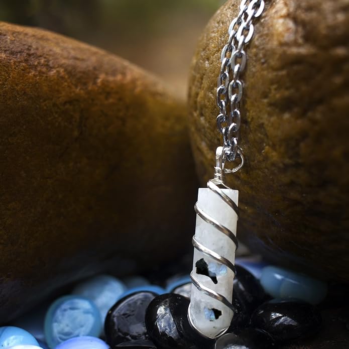 Rainbow Moonstone Healing Crystal Necklace - Lunar Pendant Balance, Inner Light, Love & Creativity