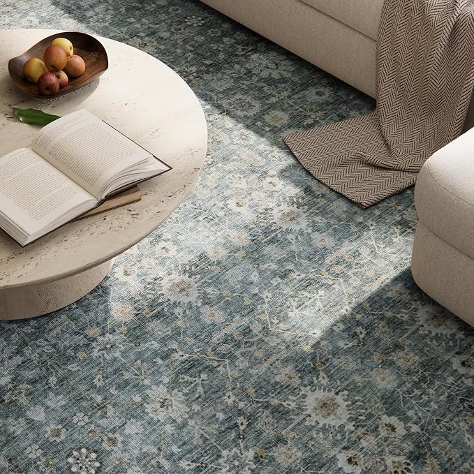 Washable Rugs for Living Room: 8x10 Area Rugs for Bedroom Ultra Soft Non-Slip Stain Resistant Vintage Boho Large Carpet for High-Traffic Dining Room - Farmhouse Decor
