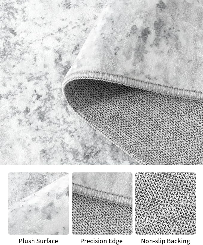 Art&Tuft Washable Rugs 5x7 - Stain Resistant Anti-Slip Backing Abstract 5x7 Area Rugs for Living Room, Foldable Machine Washable Area Rug(5'x7', Grey)