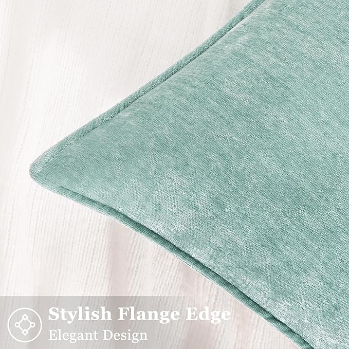 decorUhome Chenille Aqua Haze Velvet Throw Pillow Covers 26x26 Set of 2 | Fall Soft Euro Sham Couch Decorative Modern Farmhouse Pillow Cases with Elegant Design for Sofa Bed Living Room Home Decor