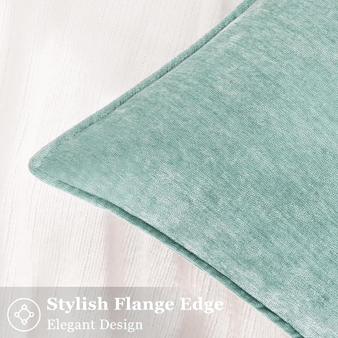decorUhome Chenille Aqua Haze Velvet Throw Pillow Covers 20x20 Set of 2 | Fall Soft Couch Decorative Modern Farmhouse Pillow Cases with Elegant Design for Sofa Bed Living Room Home Decor