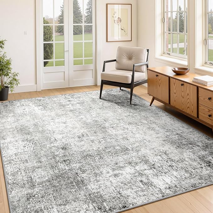 RELEANY Washable Area Rugs 4'x6' Non-Slip Modern Abstract Soft for Living Room Entryway Bedroom Kitchen, Print Pattern, Gray White Grey