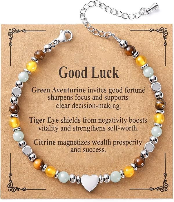 Jardme Natural Healing Crystals Bracelets for Women, Anxiety Relief Triple Protection Good Luck, Kalm Bracelet, Inspirational Spiritual Jewelry Gift for Friends Daughter Mom 6.5+2 Inches