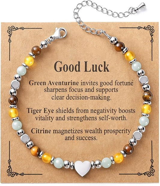 Jardme Natural Healing Crystals Bracelets for Women, Anxiety Relief Triple Protection Good Luck, Kalm Bracelet, Inspirational Spiritual Jewelry Gift for Friends Daughter Mom 6.5+2 Inches