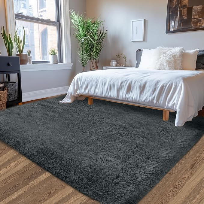 Fluffy Area Rugs 5x7 for Bedroom: Shag Rugs for Bedroom- Grey Plush Fluffy Rugs Carpets for Living Room- Soft Fuzzy Rugs for Kids Room (Gray, 5x7Feet)