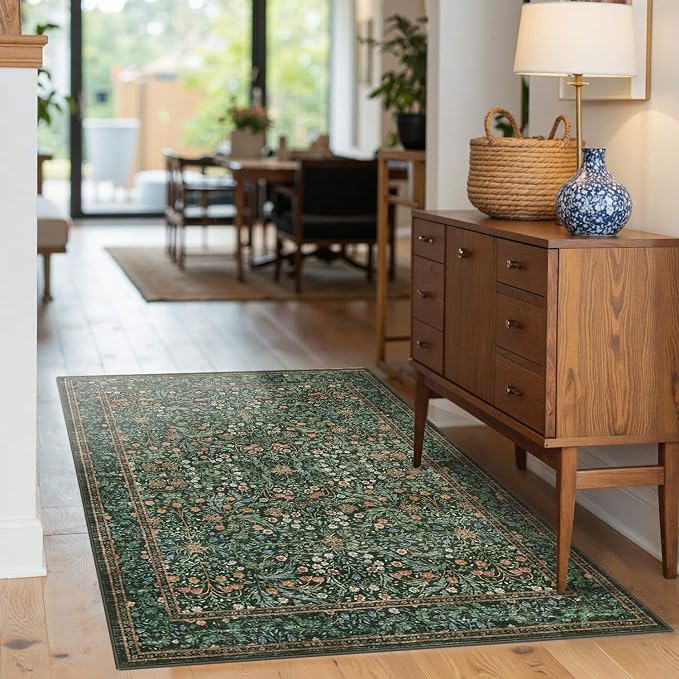 Rugxara Green Floral 3x5 Rug for Entryway Bedroom Washable Area Rugs Carpet