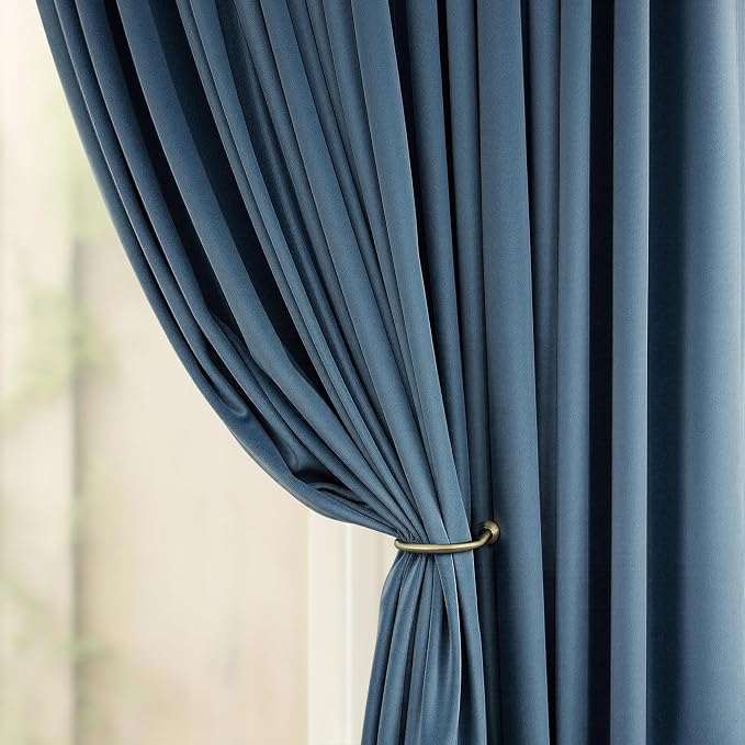 Stone Blue Velvet Curtains 102 Inch Long 2 Panels Soft Heavy Heat Blocking Noise Reducing Room Darkening Window Drape for Bedroom Living Room Dining Custom Made Length Mid Century Modern Vintage Decor
