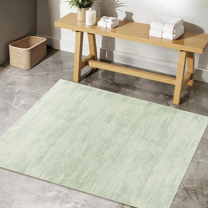 Sage Green Bathroom Rug for Kitchen Non Slip Washable Boho Small Rugs 2x3 | Light Green Ombre, Abstract Modern Neutral, for Bedroom Entryway Kitchen, with Soft Low Pile, Foldable Rubber Backing, 2 x 3