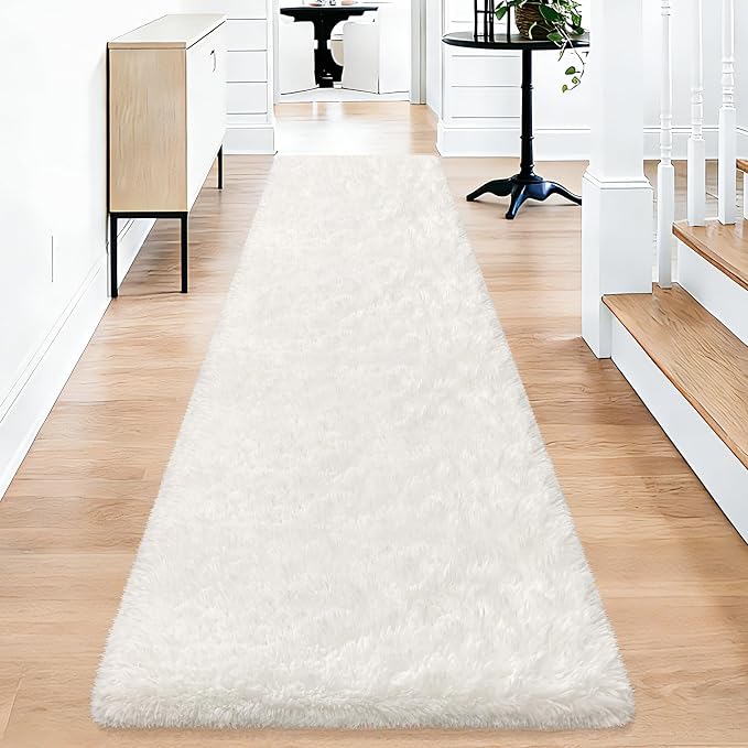 2x10 Feet White Soft Runner Rug for Bedroom Bedside, Fluffy Washable Long Runner Carpet for Hallway, Entryway, Dorm, Cute Furry Area Rug for Kids Girls Room, Nursery, Playroom, Home Decor