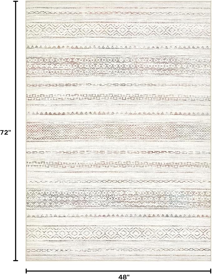 Nakagishi Area Rug Living Room Rugs: 4X6 Machine Washable Boho Large Neutral Farmhouse Stain Resistant Moroccan Indoor Floor Carpet for Bedroom Nursery Dorm Dining Room Home-Multi Color