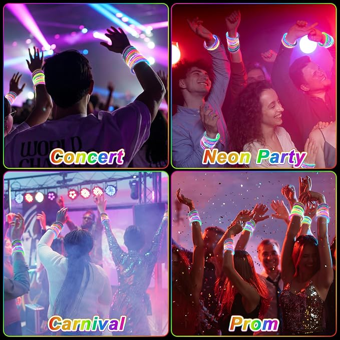 OLUPP 48 Pack LED Light Up Bracelets, Glow in the Dark Party Supplies, 6 Color Glow Bracelets, Rave Party Favors for Kids/Adults Birthday, Concert,Goodie Bag Fillers, New Year