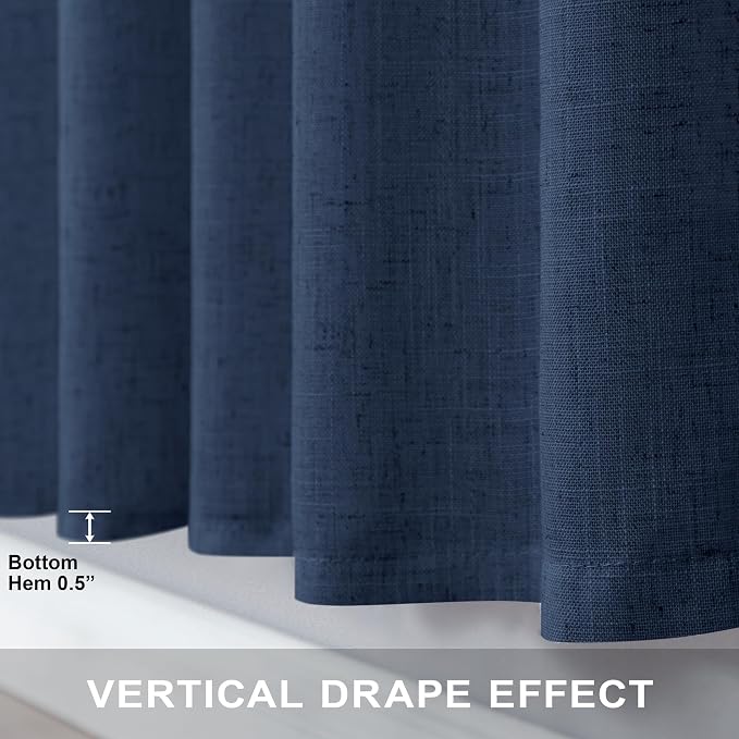 Pitalk Navy Blue Curtains 38 Inch Wide for Small Window 2 Panel Back Tab Rod Pocket Linen Semi Sheer Cafe Tier Narrow Curtains for Side Windows Kitchen Door Basement Laundry Room Width 38x45 Length