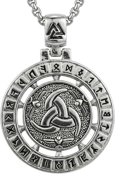 CRMAD Viking Owl/Raven Necklace Vintage Animal Totem Pendant Rune of Lune Jewelry Gift for Men and Women 24 in Chain