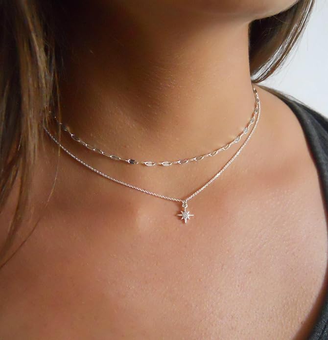 Annika Bella North Star Necklace for Women, Adjustable Link Chain, Petite Cubic Zirconia Star Charm Necklace, Waterproof Celestial Jewelry, Gift for Her