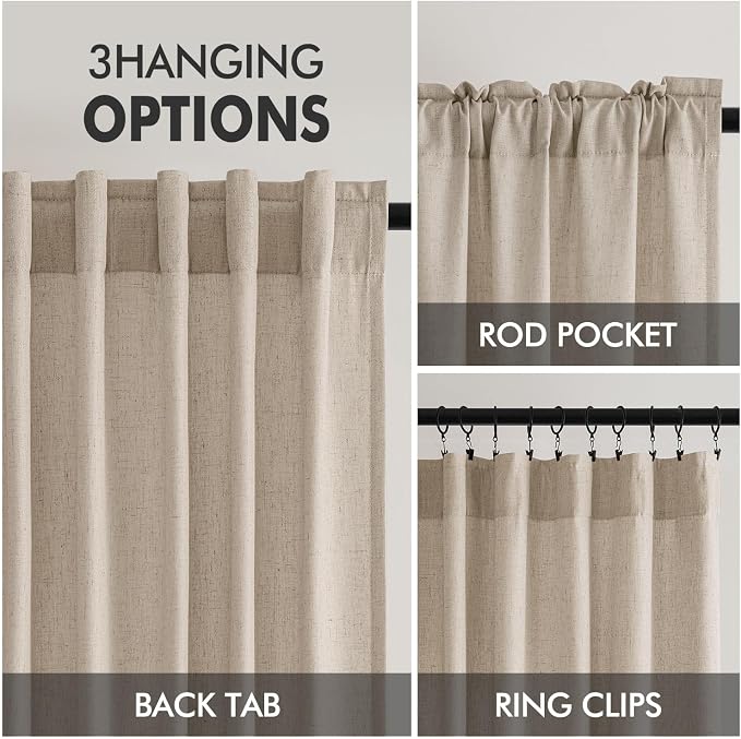 MIULEE Non-See-Through Privacy Linen Curtains 52W x 63L Inch Taupe | 2 Panels, Light Filtering, Semi Sheer Window Curtains, Farmhouse Textured, Back Tab Drapes for Bedroom Living Room
