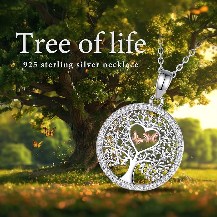 AEONSLOVE Tree of Life Necklace 925 Sterling Silver, Family Tree of Life Pendants Jewelry Gifts for Women Wife Mother, 18 Inch Chain