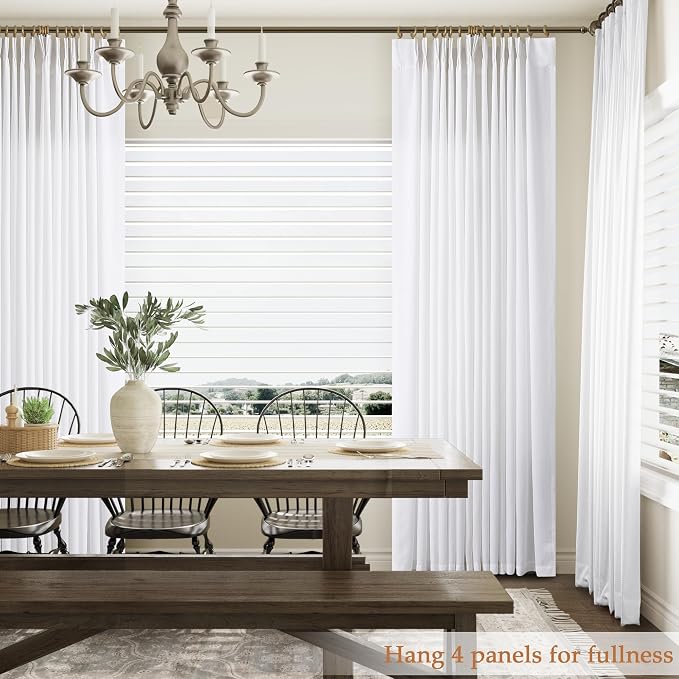 Aersas White Pleated Linen Curtains 94 Inches Long for Living Room Bedroom Pinch Pleat with Hooks Back Tab Light Filter Boho Farmhouse Custom Semi Sheer 94 Inch Curtain for Patio Sliding Door