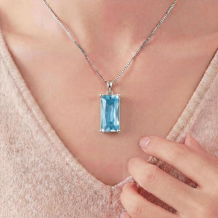 8mm x 16mm Square Birthstone Pendant Necklace – Fashion charming Sterling Silver Gift for women